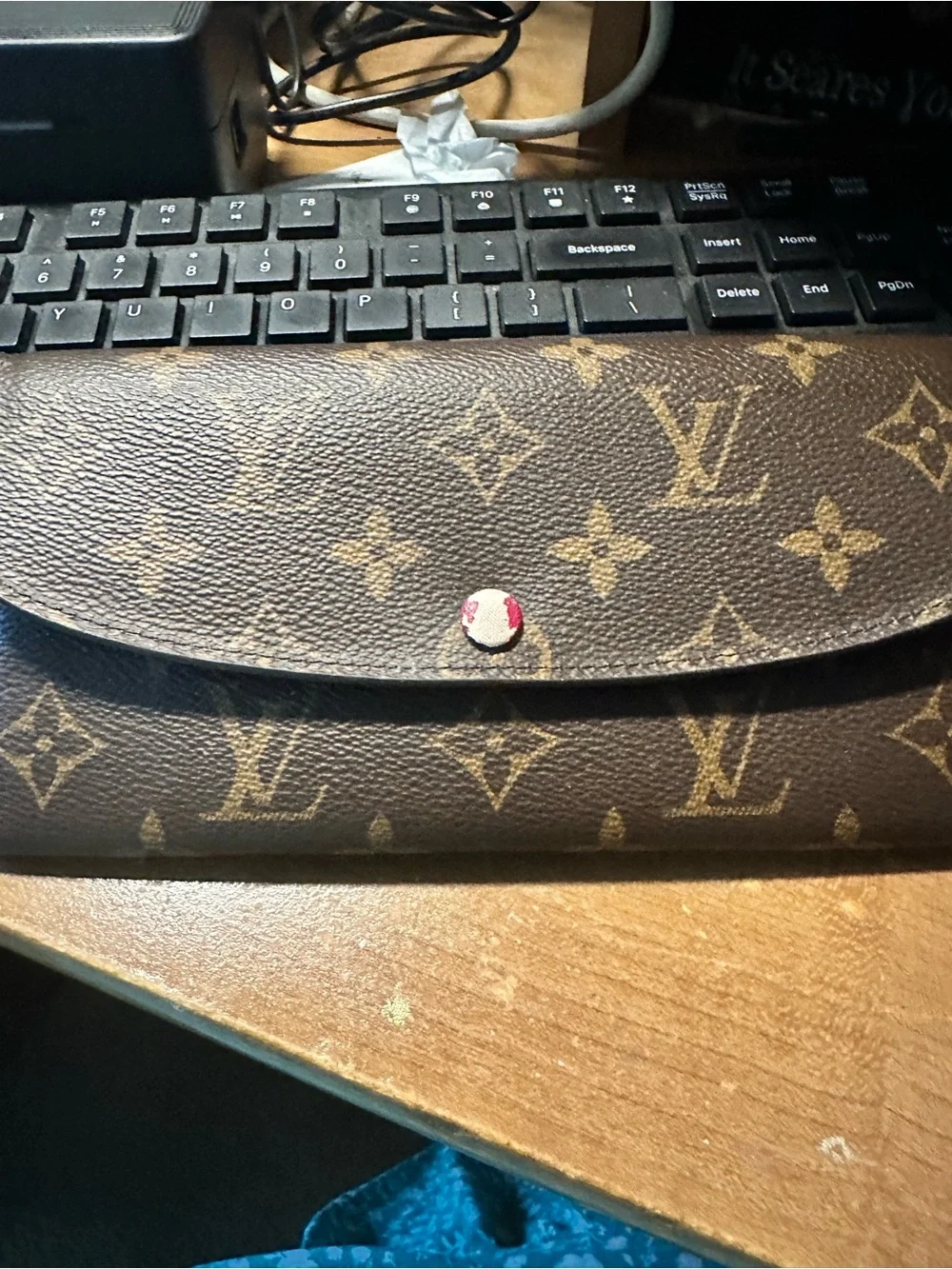 Louis Vuitton Monogram Canvas Emile Wallet in Brown with fuchsia inside